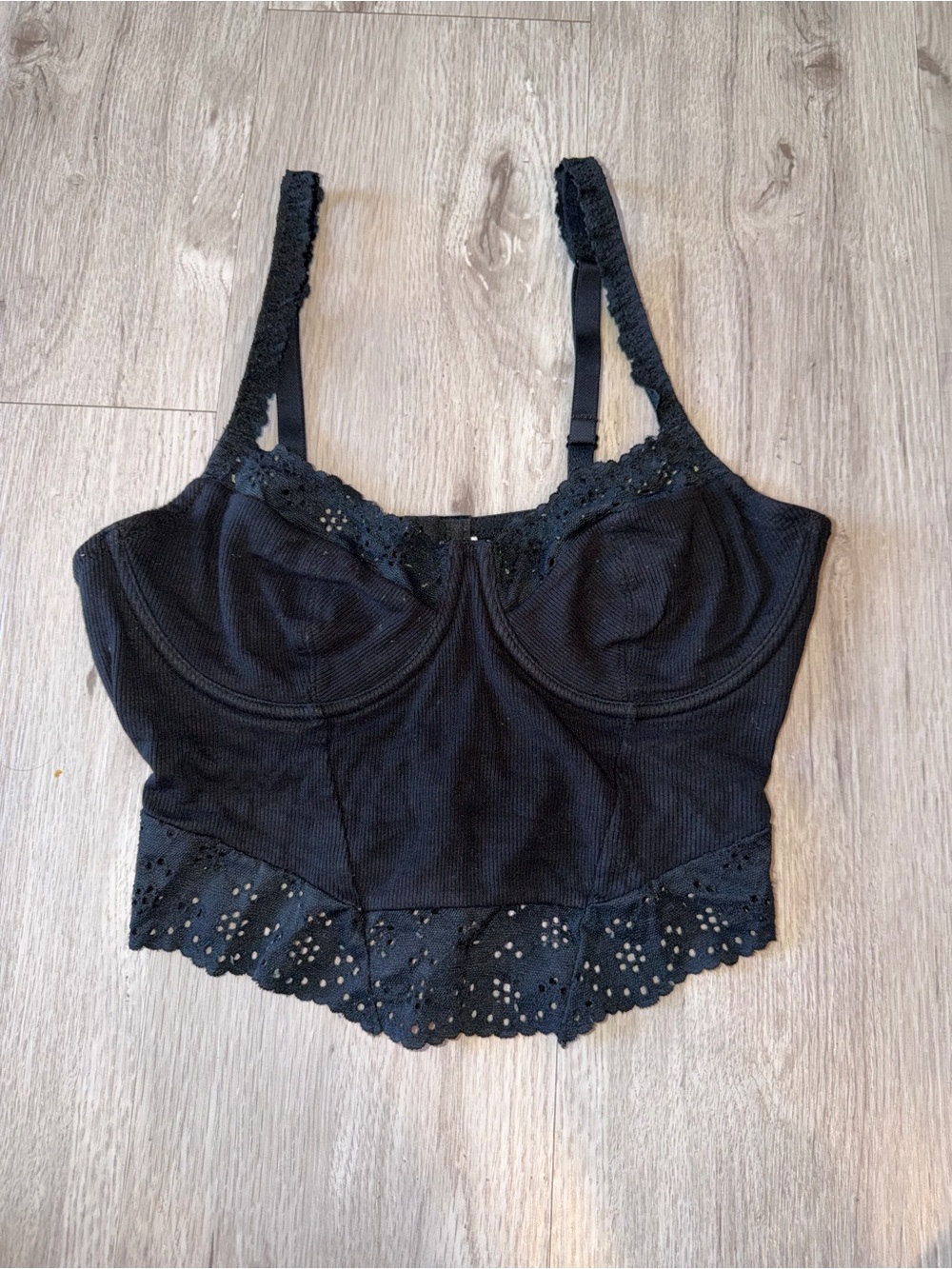 Black Lace-Trim Crop Bustier Top